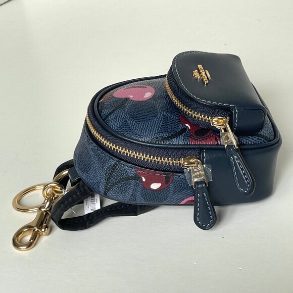 Coach Mini Court Cherry Backpack Bag Charm CZ086 Keychain Signature Canvas Blue - Picture 7 of 11